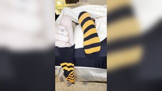 Maria Miller – Black and orange stripe tickle with sock removal